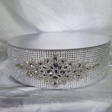 Load image into Gallery viewer, Rhinestone Crystal brooch style cake stand, many colours by Crystal wedding uk