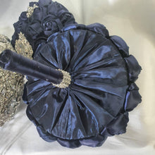 Load image into Gallery viewer, Bridesmaid Satin rose & crystal brooch bouquet by Crystal wedding uk