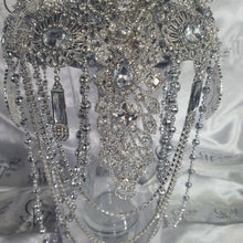 Load image into Gallery viewer, Brooch bouquet, 7" Jewel crystal wedding bouquet + grooms buttonhole Bridal Brooch Bouquet, cascade Jewel bouquet by Crystal wedding uk