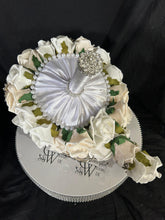 Load image into Gallery viewer, Navy brooch bouquet with artifical foam roses by Crystal wedding uk