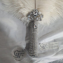Load image into Gallery viewer, vintage style feather fan, brides wedding hand fan - any colour as custom made by Crystal wedding uk