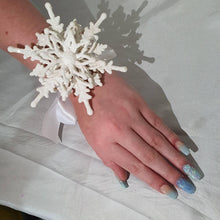 Load image into Gallery viewer, Snowflake wrist corsage for a Winter wedding Wrist 3D Corsage - by Crystal wedding uk