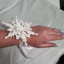 Load image into Gallery viewer, Snowflake wrist corsage for a Winter wedding Wrist 3D Corsage - by Crystal wedding uk