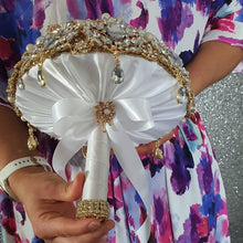 Load image into Gallery viewer, Gold Brooch bouquet, jewel bouquet, Full jeweled bouquets. by Crystal wedding uk