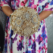 Load image into Gallery viewer, Gold Brooch bouquet, jewel bouquet, Full jeweled bouquets. by Crystal wedding uk