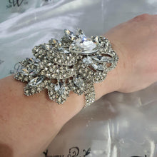 Load image into Gallery viewer, Wedding prom corsage. rhinestone brooch Bracelet Jewellery by Crystal wedding uk