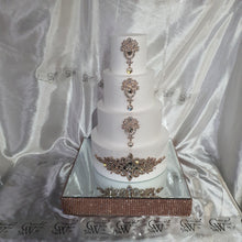 Load image into Gallery viewer, Crystal cake brooch,ROSE GOLD cake decoration, rhinestone cake jewellery, many designs to choose- by Crystal wedding uk