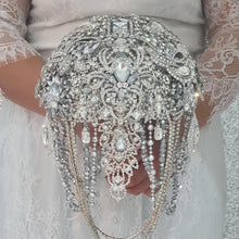 Load image into Gallery viewer, Brooch bouquet, 8 INCH Jewel crystal wedding bouquet. Crystal Bridal Brooch Bouquet, cascade Jewel bouquet by Crystal wedding uk