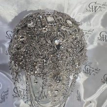Load image into Gallery viewer, Brooch bouquet, 8 INCH Jewel crystal wedding bouquet. Crystal Bridal Brooch Bouquet, cascade Jewel bouquet by Crystal wedding uk