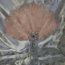 Load image into Gallery viewer, Blush Feather Fan, silver bouquet. luxury Bridal Ostrich Feather Fan, Bridal Bouquet, Great Gatsby wedding style. Any colour