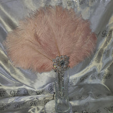 Load image into Gallery viewer, Blush Feather Fan, silver bouquet. luxury Bridal Ostrich Feather Fan, Bridal Bouquet, Great Gatsby wedding style. Any colour