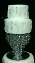 Load image into Gallery viewer, Crystal cake sepearator, diamante cake stand, chandelier wedding cake stand, faux-glass crystal plus led fairy lights by Crystal wedding uk