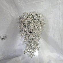 Load image into Gallery viewer, Diamante bouquet brooch Jewel rhinestone crystal wedding bouquet 7x12, Crystal Bridal Bouquet, bling cascade Jewel bouquet by Crystal wedding uk