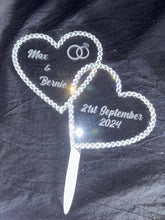 Load image into Gallery viewer, Personalized Crystal Heart Cake Topper: Swarovski Rhinestone Anniversary Decoration