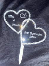 Load image into Gallery viewer, Rose gold Crystal heart Cake topper, perdonalised 6'' [ Entwined hearts -personalised cake topper bling cake topper [ rhinestone cake topper