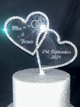 Load image into Gallery viewer, Rose gold Crystal heart Cake topper, perdonalised 6'' [ Entwined hearts -personalised cake topper bling cake topper [ rhinestone cake topper