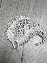 Load image into Gallery viewer, Peacock feather Brooch buttonhole Double Feather, Wedding Boutonnière by Crystal wedding uk