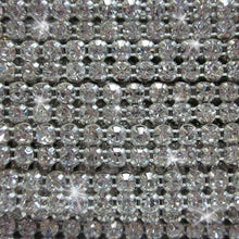Load image into Gallery viewer, Clear crystal ribbon banding cake ribbon 1 yard REAL GEM STONES ss18 diamante with Superior sparkle by Crystal wedding uk