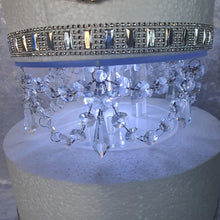 Load image into Gallery viewer, Crystal Chandelier LED Wedding Cake Tiers, CAKE Separator Set of 2, cake dividers, glass crystal drapes, 8"+ 10" x 3" depth