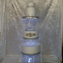 Load image into Gallery viewer, Crystal Chandelier LED Wedding Cake Tiers, CAKE Separator Set of 2, cake dividers, glass crystal drapes, 8"+ 10" x 3" depth