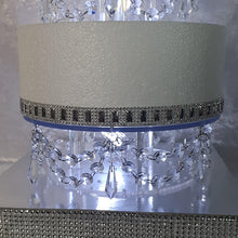 Load image into Gallery viewer, Crystal Chandelier LED Wedding Cake Tiers, CAKE Separator Set of 2, cake dividers, glass crystal drapes, 8"+ 10" x 3" depth