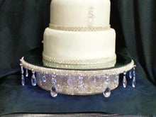 Load image into Gallery viewer, Wedding cake stand, glass Crystal rhinestone, droplet design+ LED lights, round or square all sizes. by Crystal wedding uk