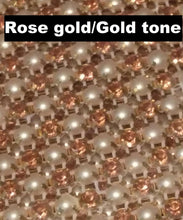 Load image into Gallery viewer, Rhinestone ribbon, Rose gold rhinestone & ivory pearl ,gold claw setting wedding cake decoration 1 yard by Crystal wedding uk