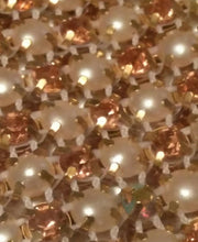 Load image into Gallery viewer, Rhinestone ribbon, Rose gold rhinestone & ivory pearl ,gold claw setting wedding cake decoration 1 yard by Crystal wedding uk