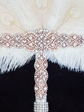 Load image into Gallery viewer, Peacock, Ostrich Rose gold,,gold or silver tone- Feather Fan bouquet Artificial alternative Bouquet Great Gatsby wedding style -