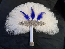 Load image into Gallery viewer, Feather Fan bouquet, Great Gatsby wedding style 1920's - any colour as custom made by Crystal wedding uk