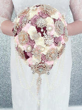 Load image into Gallery viewer, Brooch bouquet, burgundy, blush teardrop brooch bouquet, jewel wedding bouquet. - Silver, Rose gold or Gold tone by Crystal wedding uk