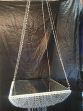 Load image into Gallery viewer, Suspended Swing cake stand Faux Crystal chandelier style mirror top gold or silver Square shape heavy duty by Crystal wedding uk
