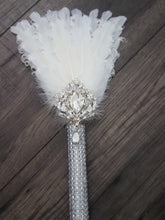 Load image into Gallery viewer, Bridesmaid Feather Fan bouquet, flower girl wand, Great Gatsby 1920's wedding - ANY COLOUR by Crystal wedding uk