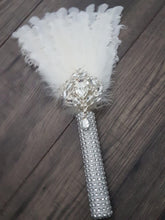 Load image into Gallery viewer, Bridesmaid Feather Fan bouquet, flower girl wand, Great Gatsby 1920's wedding - ANY COLOUR by Crystal wedding uk