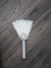 Load image into Gallery viewer, Bridesmaid Feather Fan bouquet, flower girl wand, Great Gatsby 1920's wedding - ANY COLOUR by Crystal wedding uk