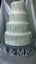 Load image into Gallery viewer, Cake stand Mr & Mrs personalised words wedding cake stand + lights [ choose from Many word options - Personalised, RHINESTONE EFFECT FINISH