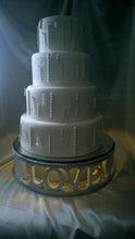 Load image into Gallery viewer, Cake stand Mr & Mrs personalised words wedding cake stand + lights [ choose from Many word options - Personalised, RHINESTONE EFFECT FINISH