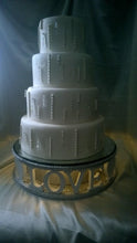 Load image into Gallery viewer, Cake stand Mr & Mrs personalised words wedding cake stand + lights [ choose from Many word options - Personalised, RHINESTONE EFFECT FINISH