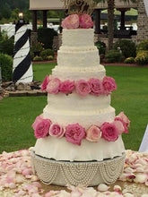Load image into Gallery viewer, Drape design wedding cake stand Rose Gold crystals & Ivory pearls - round or square all sizes by Crystal wedding uk