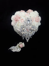 Load image into Gallery viewer, Heart shape brooch bouquet wedding flowers by Crystal wedding uk