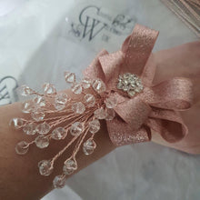 Load image into Gallery viewer, Crystal boutonnière Buttonhole or wrist Corsage,prom corsage, wedding cuff by Crystal wedding uk