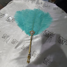Load image into Gallery viewer, Ostrich feather Fan, smalll Bridesmaid wedding fan- ANY COLOUR by Crystal wedding uk