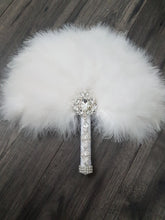 Load image into Gallery viewer, Feather Fan bouquet luxury alternative Bouquet Great Gatsby wedding style -ANY COLOUR Artificial bouquet by Crystal wedding uk