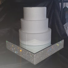 Load image into Gallery viewer, Crystal Rhinestone cake stand, diamante cake base, mirror top + 3 meters of matching cake trim by Crystal wedding uk