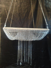 Load image into Gallery viewer, Suspended Swing cake stand, SQUARE, Glass Crystal chandelier, drape stand with mirror top. by Crystal wedding uk
