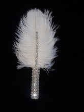 Load image into Gallery viewer, Feather buttonhole Boutonnière, Crystal rhinestone & pearl for jacket lapel Great Gatsby wedding style -ANY COLOUR by Crystal wedding uk