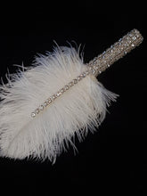 Load image into Gallery viewer, Feather buttonhole Boutonnière, Crystal rhinestone & pearl for jacket lapel Great Gatsby wedding style -ANY COLOUR by Crystal wedding uk