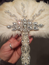 Load image into Gallery viewer, Feather Fan wedding bouquet, feather bouquet by Crystal wedding uk