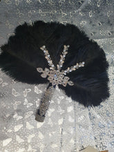 Load image into Gallery viewer, Black Feather Fan wedding bouquet, Ostrich feather crystal hand fan bouquet by Crystal wedding uk