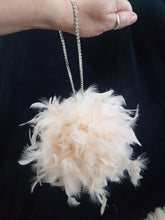 Load image into Gallery viewer, Feather Pomander With Rhinestone chain handle Feather Kissing Ball. Feather Flower Girl Bouquet. Artificial Wedding accessory ANY COLOUR